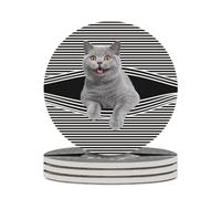 Mateju Dessous de Verre Céramique Impression Chat, sous Verre Céramique avec Base Liège Décorations de Table, Dessous de Verre pour Tasse Boisson Café Vin Thé (Chat Bleu,Lot de 4)