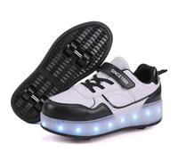 Mateju Enfants Chaussures à roulettes Filles Garçons Chaussures de Skateboard 4 Roues Réglables, Basket Patins à roulettes, Qui Brille Multifonctions Extérieur Chaussures de Sport