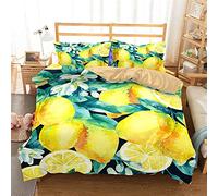 Mateju Ensemble de Housse de Couette 3D Citron Imprimé Parure de Lit 3 Pieces avec Housse de Couette et Taies d'oreiller - Ensemble de Literie pour Adulte et Enfant (Citron aux Fruits,200x200cm)
