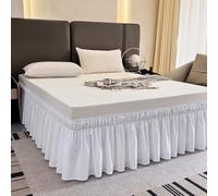 Mateju Famille Cache Sommier Jupe de Lit à Volants Robuste et Élastique Famille, Hôtel Style Enveloppant Protege Sommier, Couvre Sommier à Volants 38/40cm de Chute (Blanc,150 * 200cm+40cm)