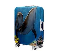 Mateju Housse Valise Élastique, Dauphin Housse de Valise 18-32 Pouces Housse Protection Valise Lavable Housse de Protection pour Bagages Luggage Cover (Bleu,L(26”-28”))