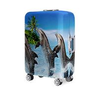 Mateju Housse Valise Élastique, Dauphin Housse de Valise 18-32 Pouces Housse Protection Valise Lavable Housse de Protection pour Bagages Luggage Cover (Bleu Et Blanc,L(26”-28”))