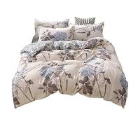 Mateju Housses de Couettes Fleurs et Feuilles, Treillis Home Parure de Lit Home Hypoallergénique Housse de Couette + 2 Taies d'oreiller (F,140x200cm)