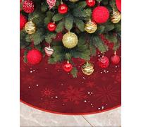 Mateju Jupe de Sapin de Noël 90 cm, Rouge Tapis Sapin de Noel avec Motif Flocons de Neige, Couverture de Sapin Christmas Tree Skirt pour la Décoration du Nouvel an