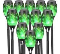 Mateju Lampes Solaires Exterieures Jardin, IP65 Étanche Deco Jardin Exterieur Lanterne Solaire, Lampe Solaire Eclairage Chemins pour Terrasse Pelouse Cour et Paysage, Flamme (Vert,4 pcs)