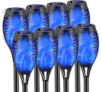 Mateju Lampes Solaires Exterieures Jardin, IP65 Étanche Deco Jardin Exterieur Lanterne Solaire, Lampe Solaire Eclairage Chemins pour Terrasse Pelouse Cour et Paysage, Flamme (Bleu,8 pcs)