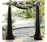Mateju Mariage Arche Tenture Décoration Mariage Extérieur Rideaux de Lit à Baldaquin Tulle Voilage Mousseline de Soie Fond Décor pour Fête Cérémonie Plafond Pelouse (0,75 x 4 m,Noir)