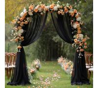 Mateju Mariage Arche Tenture Décoration Mariage Rideau Voilage Tulle Suspendue Rideaux de Lit à Baldaquin Mousseline de Soie Fond Décor pour Fête Cérémonie Plafond Pelouse (160x600cm,Noir)