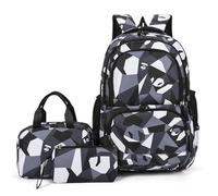 Mateju Mode Simple Imprimé Sac a Dos, Cartable Fille Primaire Sac a Dos Enfant avec Sac à Lunch et Trousse à Crayons 3 en 1 Sac à Dos, Garçons et Filles Petit Sac a Dos (Gris)