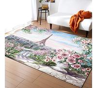 Mateju Moderne Tapis de Salon, Flanelle Tapis Antidérapants, Grand Tapis de Zone, 3D Tour Eiffel Tapis pour Salon Couloir Cuisine Chambre Décor (50x80cm,Rose Rose)