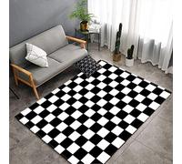 Mateju Moderne Tapis de Salon, Grand Tapis de Zone, Géométrie Damier Tapis de Couloir, Flanelle Tapis Antidérapants, 3D Tapis pour Salon Cuisine Chambre Décor (60x90cm,Noir Blanc)