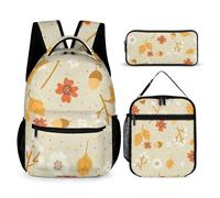 Mateju Motif Floral 3D Sac a Dos, Cartable Fille Primaire Sac a Dos Enfant avec Sac à Lunch et Trousse à Crayons 3 en 1 Sac à Dos, Garçons et Filles Petit Sac a Dos (Beige)