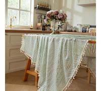 Mateju Nappe avec Pompons, Nappe Conception Creuse en Dentelle, Rectangulaire Style Moderne Essuyable Anti-Taches Table Cover pour Salle à Manger, Pique-Nique (Herbe Verte,140x220cm)