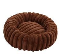 Mateju Panier Chien Donut, Panier Chat en Peluche Coussin Chien Moelleux Lavable Style Rayure Lit pour Chat Confortable avec Fond Antidérapant pour Petit Moyen Taille (Couleur café,40cm)