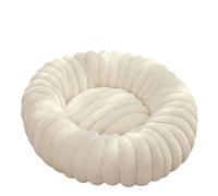 Mateju Panier Chien Donut, Panier Chat en Peluche Coussin Chien Moelleux Lavable Style Rayure Lit pour Chat Confortable avec Fond Antidérapant pour Petit Moyen Taille (Blanc crème,60cm)