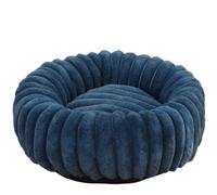 Mateju Panier Chien Donut, Panier Chat en Peluche Coussin Chien Moelleux Lavable Style Rayure Lit pour Chat Confortable avec Fond Antidérapant pour Petit Moyen Taille (Bleu foncé,40cm)