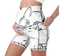 Mateju Pantalon de Maternité Court Legging Grossesse Taille Haute, Extensible Legging Femme Opaque, Souple Shorts de Maternité pour Enceintes Maison Yoga Sport (Chat Blanc,TG)