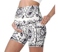 Mateju Pantalon de Maternité Court Legging Grossesse Taille Haute, Extensible Legging Femme Opaque, Souple Shorts de Maternité pour Enceintes Maison Yoga Sport (Cachemire Blanc,TG)