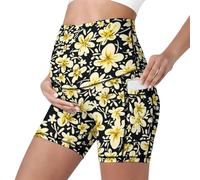 Mateju Pantalon de Maternité Court Legging Grossesse Taille Haute, Extensible Legging Femme Opaque, Souple Shorts de Maternité pour Enceintes Maison Yoga Sport (Motifs Floraux dorés,S)