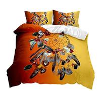 Mateju Parure de Lit 1/2 Personnes, 3D Sets de Housses de Couettes Ensemble de Literie avec Imprimé Attrape-rêves Housses Couette + 2 Taies d'oreillers (Plume Orange,160x220cm)