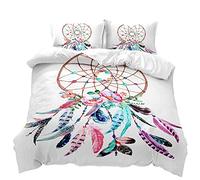 Mateju Parure de Lit 1/2 Personnes, 3D Sets de Housses de Couettes Ensemble de Literie avec Imprimé Attrape-rêves Housses Couette + 2 Taies d'oreillers (Attrape-rêves Blanc,160x220cm)