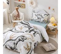 Mateju Parure de Lit pour Enfant Dinosaure Housse de Couette 140x200 cm et Taie d'oreiller 65x65 cm, Ensemble de Literie 1 Personne Garçon Fille en Microfibre (Empreinte de Dinosaure,140x200cm)