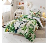 Mateju Parure de Lit pour Enfant Imprime Animaux de Dessin Animé Housse de Couette 140x200 cm et Taie d'oreiller 65x65 cm, Ensemble de Literie 1 Personne en Microfibre (Jungle Tropicale,140x200cm)