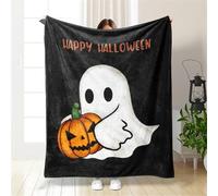 Mateju Plaid Couverture Polaire Halloween Chaud Doux en Flanelle Imprimé Citrouille Couverture Peluche Lit 1/2 Personnes Jeté Canapé (Mignon, 70x100cm)