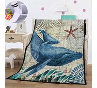 Mateju Plaid Flanelle Couverture Peluche, Throw Blanket pour Lits Couvre-lit Peluche Adulte Mouton Couverture Laine Plaid Canapé Jetés de Lit Literie (150x200cm,Baleine)