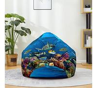 Mateju Pouf Poire Coton et Lin, Pouf Impression 3D Monde sous-Marin Sac Haricots sans Remplissage Soft Canapé Chambre, Lavable Sac de Haricots pour Enfant, Adulte (Bleu 6,100x120cm)