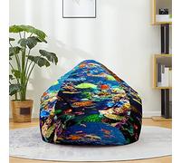 Mateju Pouf Poire Coton et Lin, Pouf Impression 3D Monde sous-Marin Sac Haricots sans Remplissage Soft Canapé Chambre, Lavable Sac de Haricots pour Enfant, Adulte (Bleu 5,100x120cm)