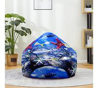 Mateju Pouf Poire Coton et Lin, Pouf Impression 3D Monde sous-Marin Sac Haricots sans Remplissage Soft Canapé Chambre, Lavable Sac de Haricots pour Enfant, Adulte (Bleu 3,90x110cm)