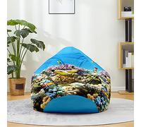 Mateju Pouf Poire Coton et Lin, Pouf Impression 3D Monde sous-Marin Sac Haricots sans Remplissage Soft Canapé Chambre, Lavable Sac de Haricots pour Enfant, Adulte (Bleu 7,100x120cm)