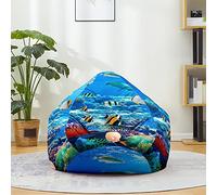 Mateju Pouf Poire Coton et Lin, Pouf Impression 3D Monde sous-Marin Sac Haricots sans Remplissage Soft Canapé Chambre, Lavable Sac de Haricots pour Enfant, Adulte (Bleu 4,100x120cm)