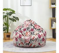 Mateju Pouf Poire Coton et Lin, Pouf Imprimé Floral 3D Sac Haricots sans Remplissage Soft Canapé Chambre, Lavable Sac de Haricots pour Enfant, Adulte (Rose Gris,100x120cm)