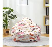Mateju Pouf Poire Coton et Lin, Pouf Imprimé Floral 3D Sac Haricots sans Remplissage Soft Canapé Chambre, Lavable Sac de Haricots pour Enfant, Adulte (Blanc Rose,100x120cm)