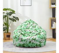 Mateju Pouf Poire Coton et Lin, Pouf Imprimé Floral 3D Sac Haricots sans Remplissage Soft Canapé Chambre, Lavable Sac de Haricots pour Enfant, Adulte (Vert Blanc,90x110cm)