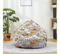 Mateju Pouf Poire Coton et Lin, Pouf Imprimé Marguerite 3D Sac Haricots sans Remplissage Soft Canapé Chambre, Lavable Sac de Haricots pour Enfant, Adulte (Blanc Rose,100x120cm)