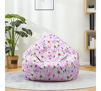 Mateju Pouf Poire Coton et Lin, Pouf Imprimé Marguerite 3D Sac Haricots sans Remplissage Soft Canapé Chambre, Lavable Sac de Haricots pour Enfant, Adulte (Rose,90x110cm)