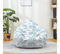 Mateju Pouf Poire Coton et Lin, Pouf Tortues Marines et Méduses Sac Haricots sans Remplissage Soft Canapé Chambre, Lavable Sac de Haricots pour Enfant, Adulte (Blanc Bleu,90x110cm)