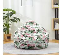 Mateju Pouf Poire Imprimé Cactus, Pouf Coton et Lin Sac Haricots sans Remplissage Soft Canapé Chambre, Lavable Sac de Haricots pour Enfant, Adulte (Blanc-Vert-Rose,100x120cm)