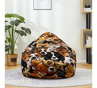 Mateju Pouf Poire Imprimé Chien, Pouf Coton et Lin Sac Haricots sans Remplissage Soft Canapé Chambre, Lavable Sac de Haricots pour Enfant, Adulte (Café Noir,100x120cm)