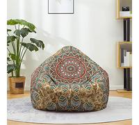 Mateju Pouf Poire Imprimé Mandala, Pouf Coton et Lin Sac Haricots sans Remplissage Soft Canapé Chambre, Lavable Sac de Haricots pour Enfant, Adulte (Café-Bleu-Rouge,90x110cm)
