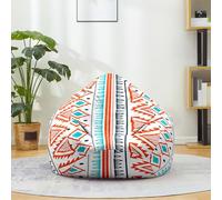 Mateju Pouf Poire Style Bohème, Pouf Coton et Lin Sac Haricots sans Remplissage Soft Canapé Chambre, Lavable Sac de Haricots pour Enfant, Adulte (Blanc Bleu Rouge,100x120cm)