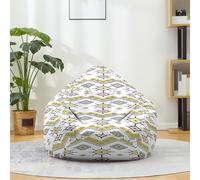 Mateju Pouf Poire Style Bohème, Pouf Coton et Lin Sac Haricots sans Remplissage Soft Canapé Chambre, Lavable Sac de Haricots pour Enfant, Adulte (Blanc Jaune 1,100x120cm)