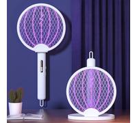 Mateju Raquette Electrique Insectes Rechargeable, Raquette Electrique Guepes Mouche et Moustique avec Câble Chargement USB Contre pour Insectes Volants (XH-43B-Blanc)