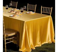 Mateju Rectangle Nappe de Table, Satiné Jupe Housse Table de Cocktail pour Cocktail Mariage Banquet Anniversaire Banquet Bar Deco Noël (Jaune doré,160x240cm)