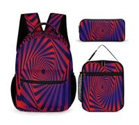 Mateju Sac à Dos, 3D Illusion de Vortex Sac à Dos Enfant avec Sacs à Lunch et Trousse à Crayons, 3 en 1 Backpack Collège et école Primaire, Sacs Scolaires pour Adolescents (Rouge 2,One Size)