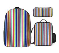 Mateju Sac a Dos, À la Mode et Mignon Cartable Fille Primaire Sac a Dos Enfant avec Sac à Lunch et Trousse à Crayons 3 en 1 Sac à Dos, 17 Pouces Garçons et Filles (Rayures de Couleur)