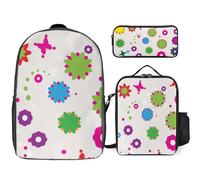Mateju Sac a Dos, À la Mode et Mignon Cartable Fille Primaire Sac a Dos Enfant avec Sac à Lunch et Trousse à Crayons 3 en 1 Sac à Dos, 17 Pouces Garçons et Filles (Papillon)